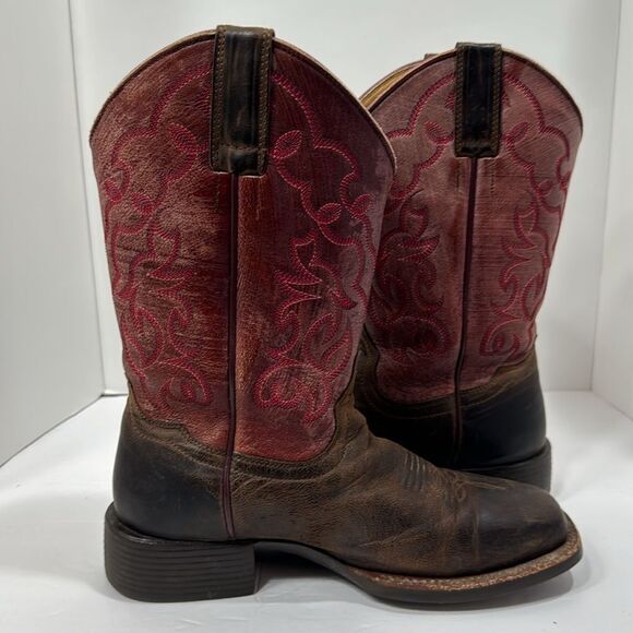 Shyanne Mens Cowboy Boots Brown Leather Red Stitch Square Toe Size 8.5M Rodeo - Picture 10 of 14